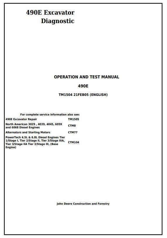 John Deere 490E Excavator Operation and Test Service Manual tm1504