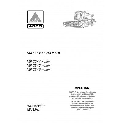 Massey Ferguson MF 7244, 7245, 7246 ACTIVA Combine Harvester Workshop Service Repair Manual